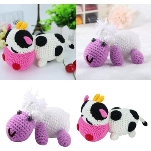 2 Sets Cute 3D Cow Sheep Crochet Kit for Kids Adults Handmade Knitting Stuffed Toys Home Ornaments