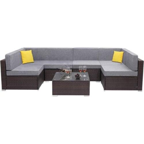 Oshion 7 Pieces Outdoor/Patio PE Wicker Rattan Corner Sofa Set