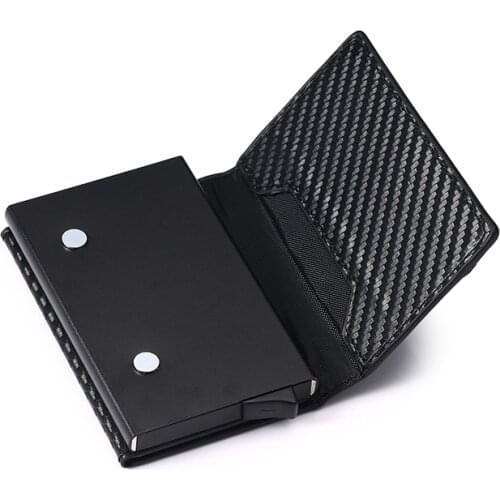 Bycobecy Credit Card Holder Magnet Carbon Fiber Coin Purse 2020 New Aluminum Box Card Wallet RFID Blocking Pop Up Card Case