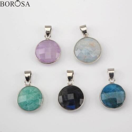 BOROSA Silver Color Round Natural Amethysts Pendants for Necklace Making Faceted Charms for Women Jewelry Accessories WX1358
