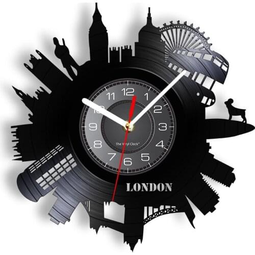 London Landmarks Contemporary Wall Clock Flip City The UK Cityscape Laser Cut Longplay Wall Watch Carved Retro Vinyl Record Art