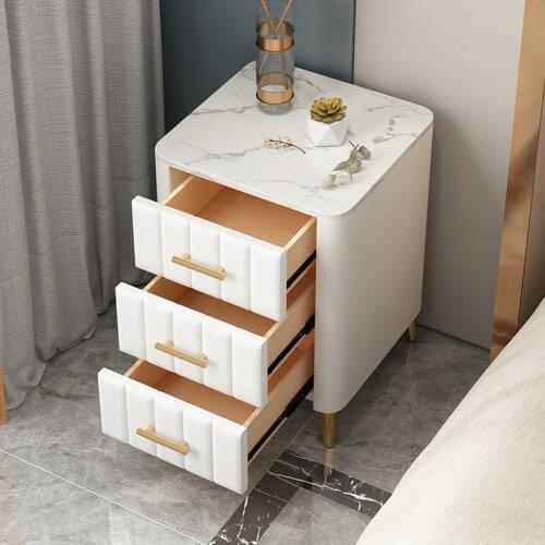 INS Style Small Bedside Table Modern Light Luxury Simple Soft Edge Leather Bedroom Stylish Storage Cabinet Bedroom Nightstand