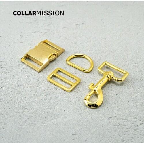 Metal buckle+Tri-Glid+D ring+metal dog clasp/set) retailing yellow gold 30mm for DIY dog collar set harness DIY parts