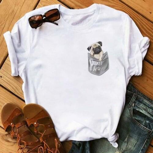 Fashion Trend New T-shirt Cute Pocket Dogs Graphic Printed Female T Shirt Casual Harajuku O-Neck Kawaii Ladies Tshirt Drop Ship