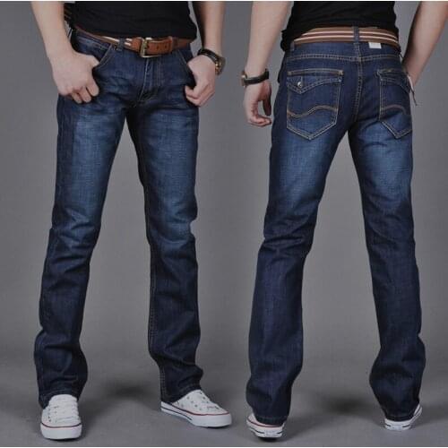 Mens Jeans Spring and Summer Skinny Jeans Straight Casual Slim Jeans Business Casual Elastic Blue Denim Trousers