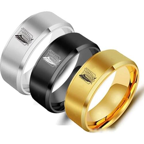 Anime Attacking Giant Wings Of Freedom Stainless Steel Ring Mens And Womens Jewelry Fashion New Wild Ring