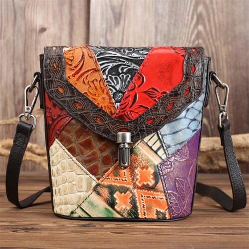Nesitu High Quality New Fashion Flower Pattern Thick Genuine Leather Mini Women Messenger Bags For Girl Shoulder Bags M36388