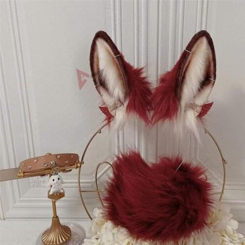 New Red Bunny Rabbit Ears Hair Hoop Tail Set Hand Made Work For KC Cosplay Party Game Costume Accessories Custom Made