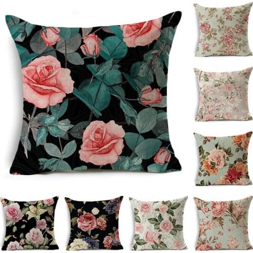 New Pink Black Rose Cushion Covers European Style Flowers Pillow Covers Hot Flowers Pillow Cushion Covers Decorative Couch Sofa