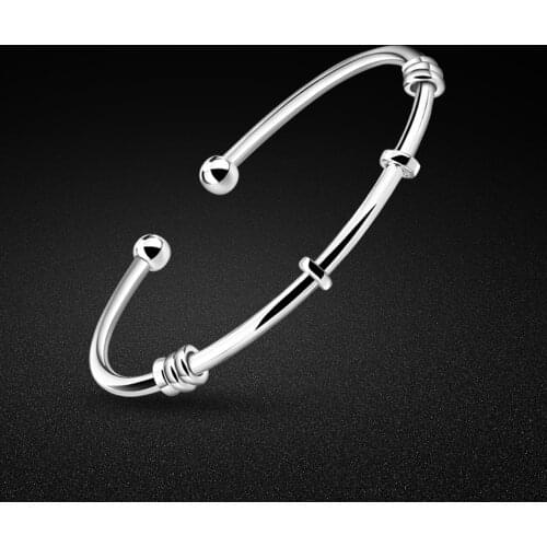 New womens 925 sterling silver bracelet minimalist bohemian style solid silver open bracelet free adjustment student jewelry