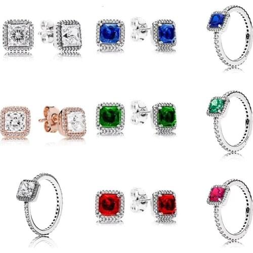 NEW 925 Sterling Silver Earrings Timeless Elegance Stud Earring True Blue Crystals & Clear CZ DIY Women Jewelry Wholesale