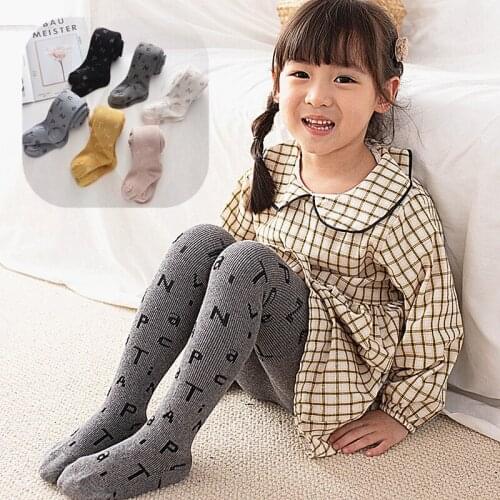 Autumn Panty-hose for Kids Double Needles Two-way Combed Cotton GIRLS Leggings Socks Lettered Baby Outer Wear Pants Wholesale