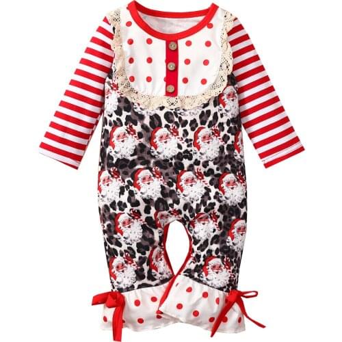 Citgeett Autumn Christmas Infant Baby Girls Boys Jumpsuit Santa Print Stripe Longs Sleeves Trousers Rompers Xmas Suit 0-24Months