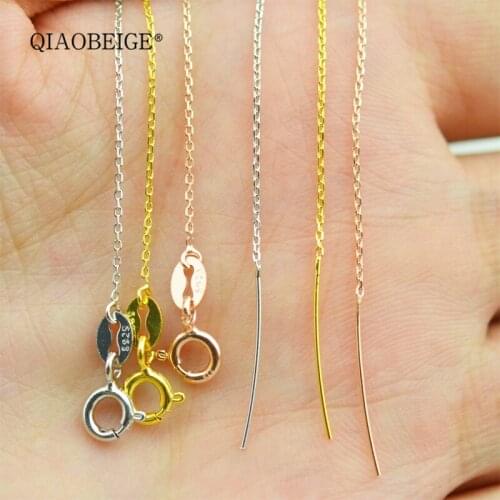 QIAOBEIGE 3pcs 16" 18'' Necklace Chains Bulk O Link Long Cross Real 925 jewelry silver Chain For DIY Pearl Jewelry with pins