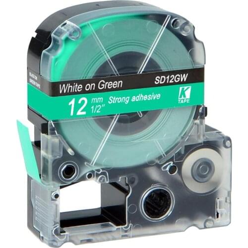 12mm White on Green SD12GW LC-4GWP adhesive ribbon label tape for kingjim/epson label maker LW300 LW400 LW-600P