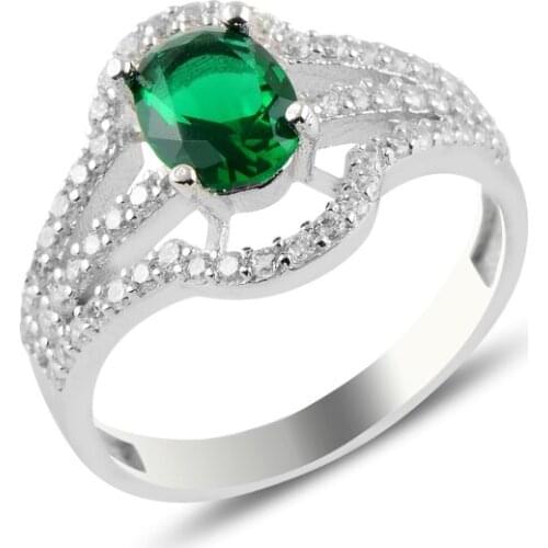 Silver 925 Sterling Emerald Zircon Stone Ring