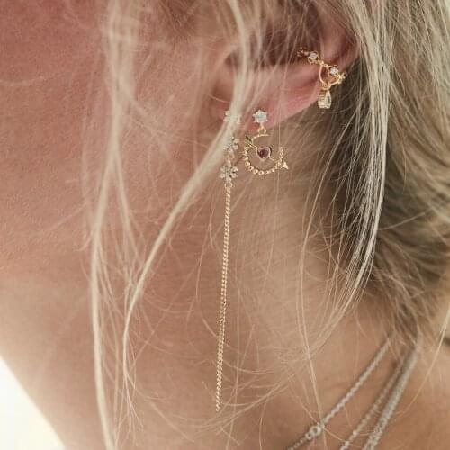 Valentines Lover gift jewelry gold color Heart dangle earring Moon arrow cz drop elegance lovely girl ladies Chic nice jewelry