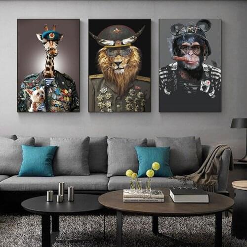 Modern Abstract Animal Lion Tiger Giraffe Canvas Painting Military Uniform Poster Wall Art Print Living Room Corridor Decoration