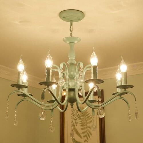 Modern American Pastoral Metal Crystal Chandelier Living Room Dining Room Bedroom LED Pendant Light Kids Lamp PA0368