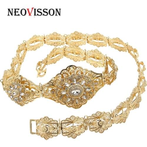 NEOVISSON Gold Silver Color Algeria Caftan Belt For Women Wedding Jewelry Metal Chain Full Rhinestone