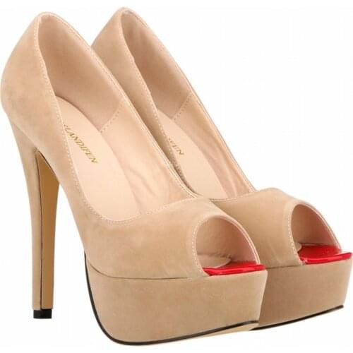 Women Pumps Fashion 14cm Sexy Peep Toe High Heels Velvet Platform Heel Lady Party Red Wedding Shoes Black Office Shoes Plus Size