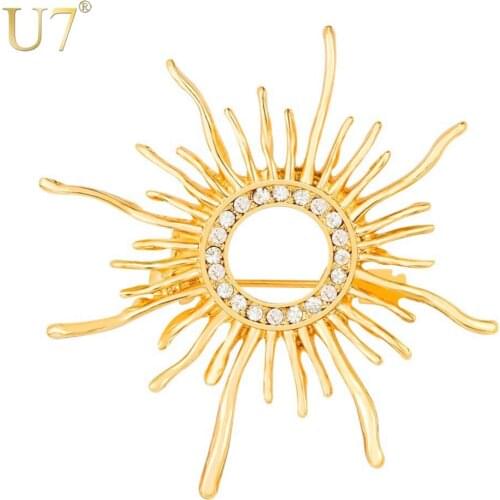 U7 Sparkling Rhinestone Sunflower Brooch Jewelry Accessories Gift Gold/Silver Color Metal Pin Flower Brooches For Women B141