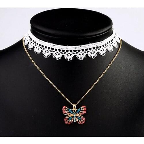 Bohemian Multilayer Necklaces for Women Rhinestone Lace Choker Clavicle Necklace Chokers Necklaces 2020 Trendy New Jewelry