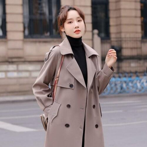 British Style Windbreaker Jacket Womens Mid-Length Coat Over The Knee Office Ladies Double Breasted Sashes Slim Outerwear zh186
