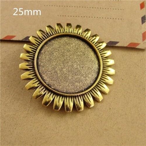 20pcs/lot 25mm Inner Size Vintage Sunflower Brooches Setting Cabochon Base Settings DIY Brooch Base