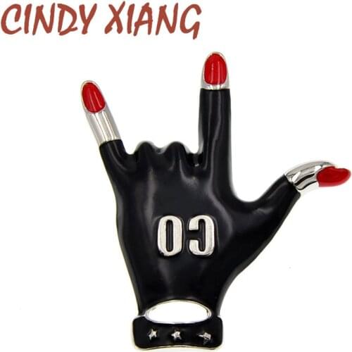 CINDY XIANG Black Color Enamel Rock Gesture Pin Brooch New Design Winter Style Coat Brooches For Women High Quality Hot Sale