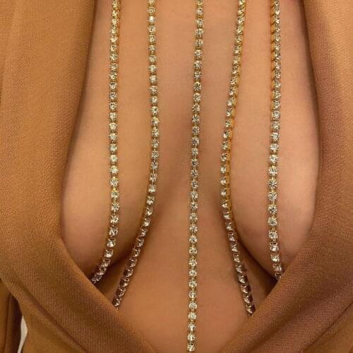 StoneFans Fashion Rhinestone Body Chain Jewelry Bra Summer Gold Shiny Necklace Choker Body Bra Beach Bikini Sexy for Women Gift