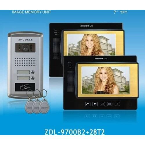 ZHUDELE Home intercom system 4-wire 7"luxury color video door phone,CCD camera waterproof,touch screen,card unlocked,nightvision
