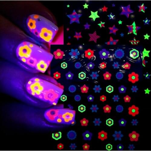 1pcs 3D Nail Stickers Geometry Flower Star Sliders Glow In Dark Nail Art Decorations Manicure Fluorescent Halloween Christmas