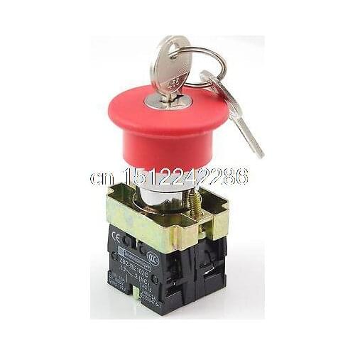 1PCS red 22mm 1NO 1NC key mushroom emergency stop pushbutton switch