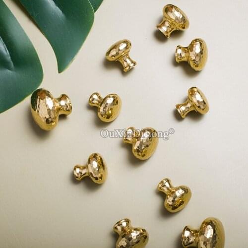 10PCS Small Hand Hammered Light Luxury Mushroom Brass Handle Drawer Wardrobe Shoe Cabinet Door Round Gold Handle GF301