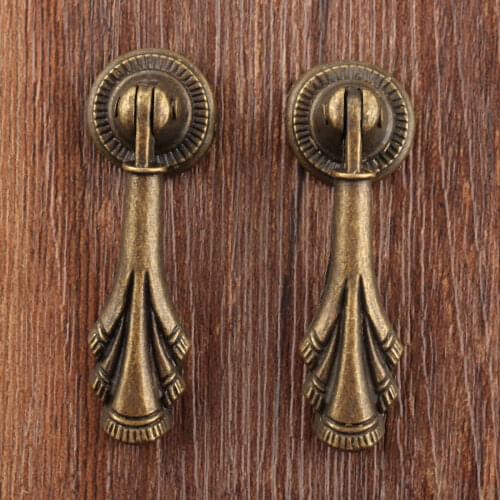 2Pcs Kitchen Door Wood Box Wardrobe Pull Handle Knobs Antique Furniture Handle Drawer Cabinet Handle and Knob with Screw 19*60mm