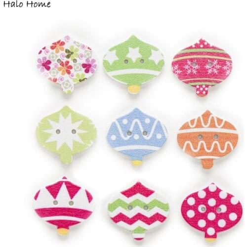 30pcs Lantern Wood Buttons for Sewing Scrapbooking Clothing Headwear Handmade Crafts Home Decor Accessories DIY 25mm