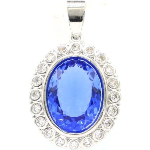 34x20mm SheCrown 5.6g Created London Blue Topaz Blue Aquamarine CZ Daily Wear Silver Pendant Wholesale Drop Shipping