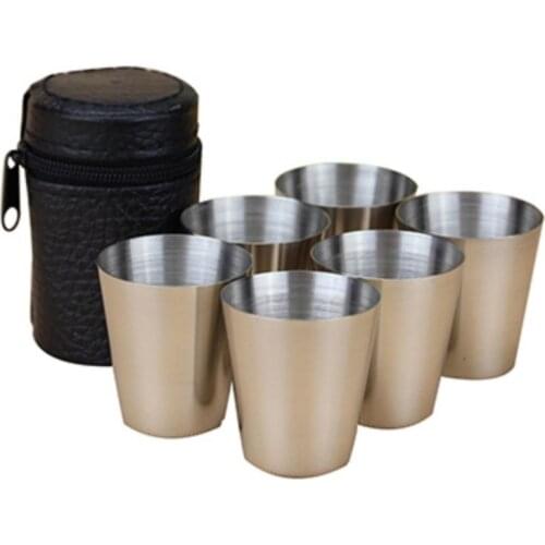 4/6Pcs/Set Travel Outdoor Practical Stainless Steel Cups Shots Set Glasses For Whisky Wine 30ml Portable Set