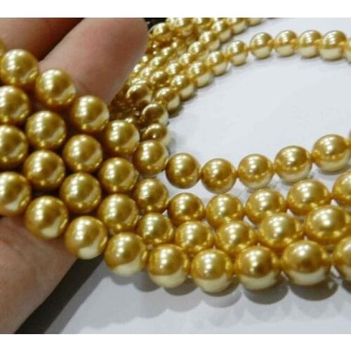 8mm gold akoya Round Shell Pearls Beads 15"