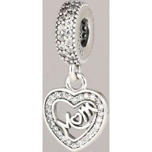 Free Shipping 925 Sterling Silver Mom In My Heart Dangle Charm Fit Original Bracelets For Women DIY Jewelry S925 Beads