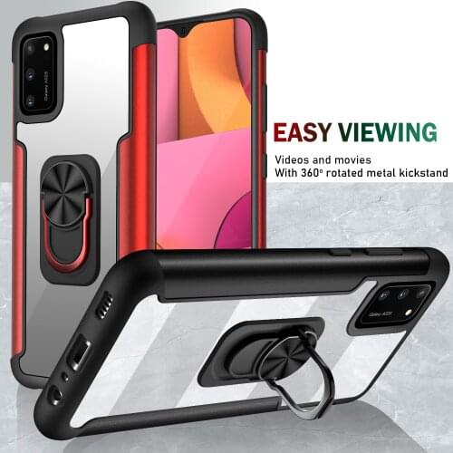 Magnetic Ring Holder Armor Shockproof Case For Samsung Galaxy A02S Metal Bumper Soft TPU Frame Hard PC Transpanet Back Cover