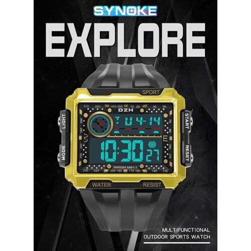 SYNOKE Men Sports Watch 5BAR Waterproof Big Screen Digital Watches Men Military Alarm Clock Electronic Fashion Reloj Hombre New