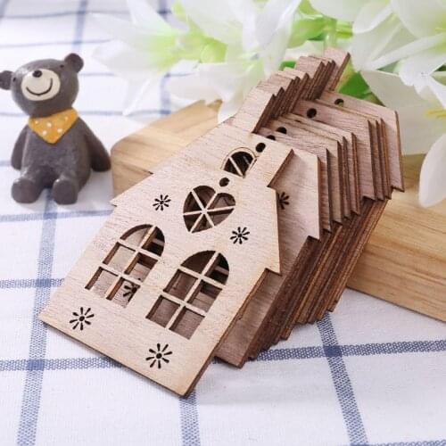 10pcs/set Christmas House DIY Wooden Pendant Hanging Tree Ornament DIY Crafts Party Home Decor