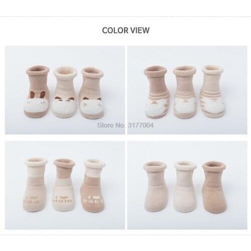 DHL 100set 3Pairs/set autumn and winter terry thicken baby socks organic colored cotton tube children baby cotton 0-3 years old