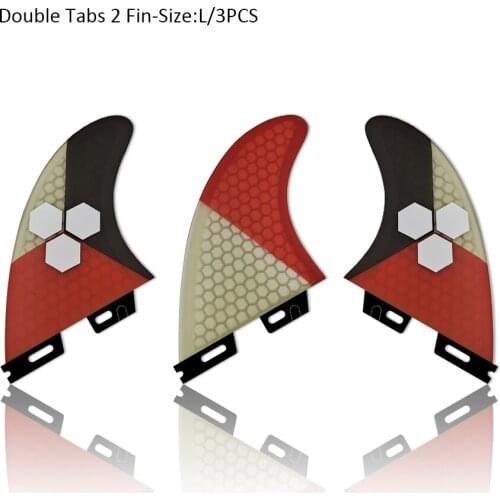Double Tabs 2 surfboard fins Honeycomb fiberglass surf fins Tri-fin set size L gray/yellow/red color