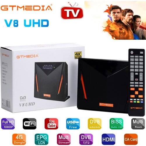 Gtmedia V8 UHD DVB-S2/S2X DVB-T2 DVB-C ATSC-C ISDBT Built WiFi satellite receiver VS V8X V8 NOVA pro2 V7S