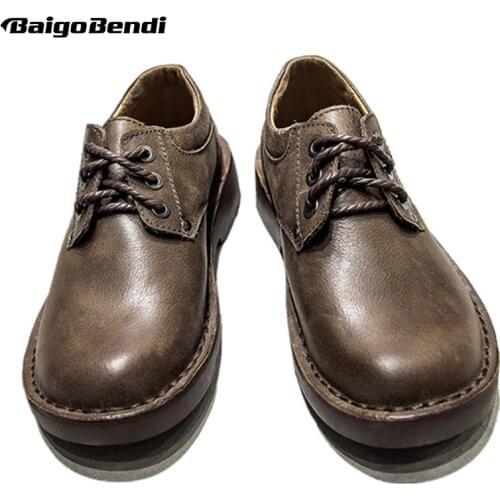 Hot ! British Style Retro Men Casual Shoes Lace Up Work And Safety Full Grain Leather Shoes Man Outdoor Round Toe Oxfords