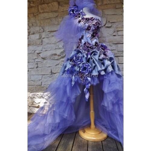 Tailored!Elegant Purple Tulle with Flowers Theatre Duchess Queen Princess Vintage Costumes Theatre Civil war Gown dress HL-514