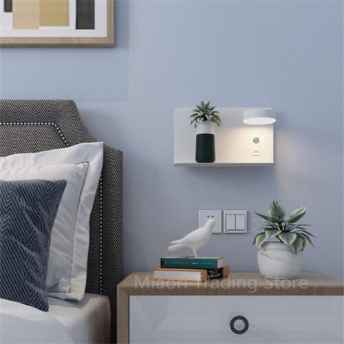 LED multifunctional wall lamp bedroom bedside 90 degree rotating dimming night light with USB port for charging home decoration